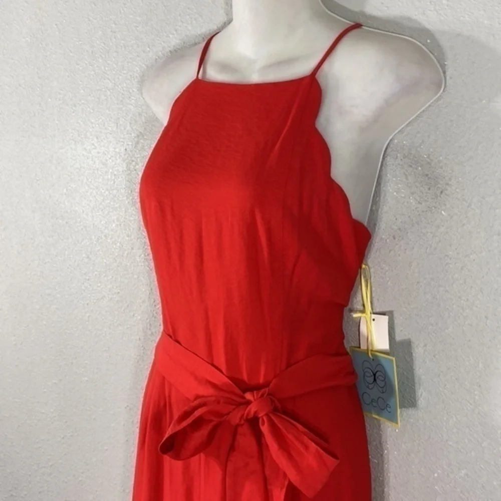 NWT Cece Cherry Rose Scalloped Halter Neck Jumpsuit Medium M